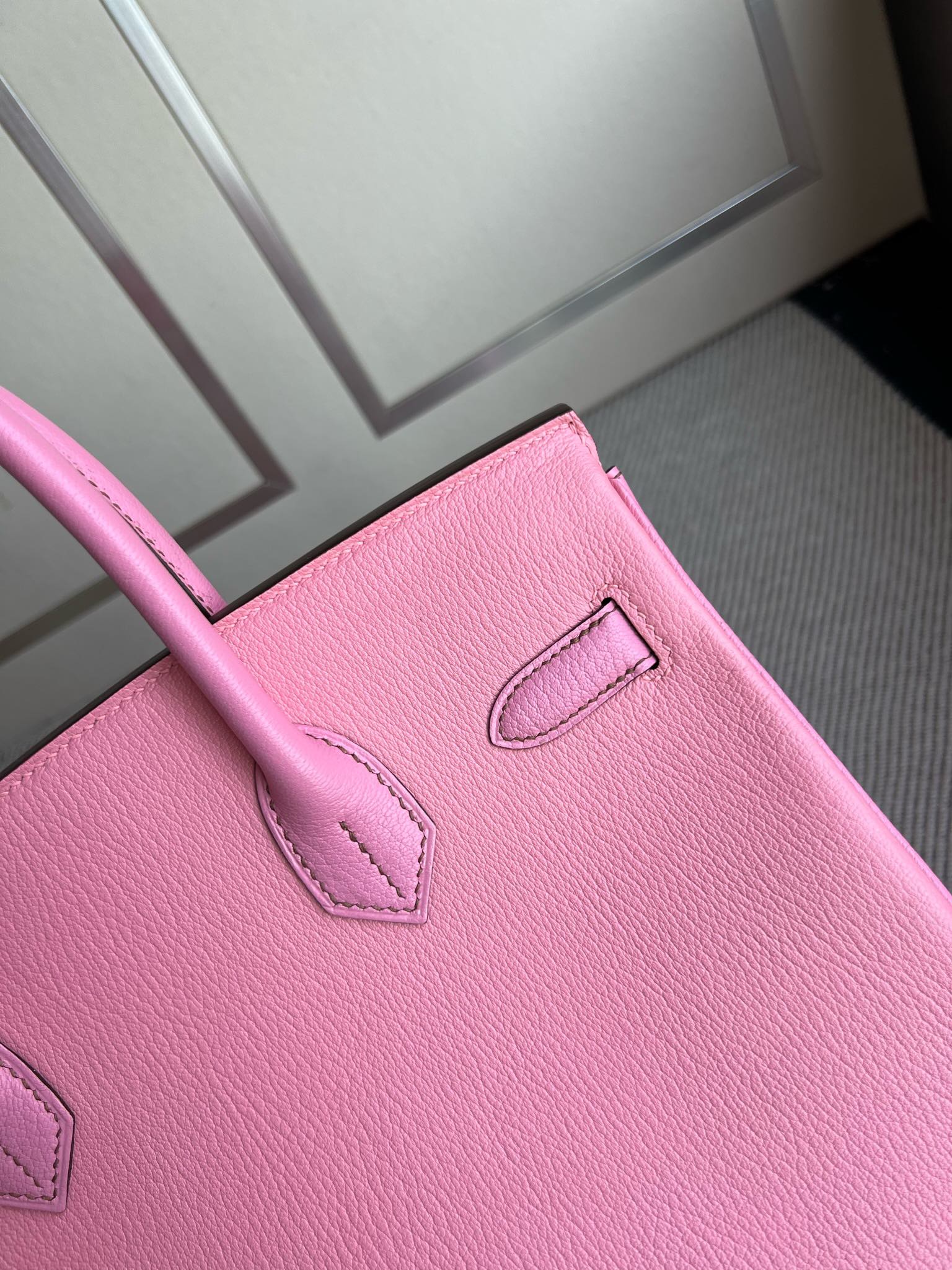 Hermès（爱马仕）Birkin 铂金包 Chevre 山羊皮 3Q 奶昔粉 拼 樱花粉 金扣 GHW 30cm 顶级手缝
