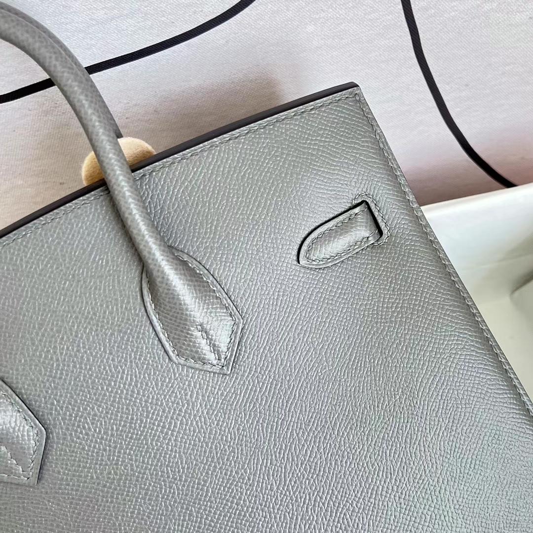 Hermès（爱马仕）Birkin 铂金包 Epsom Sellier 0L 积雨云灰 金扣 GHW 25cm 全手工蜡线缝制