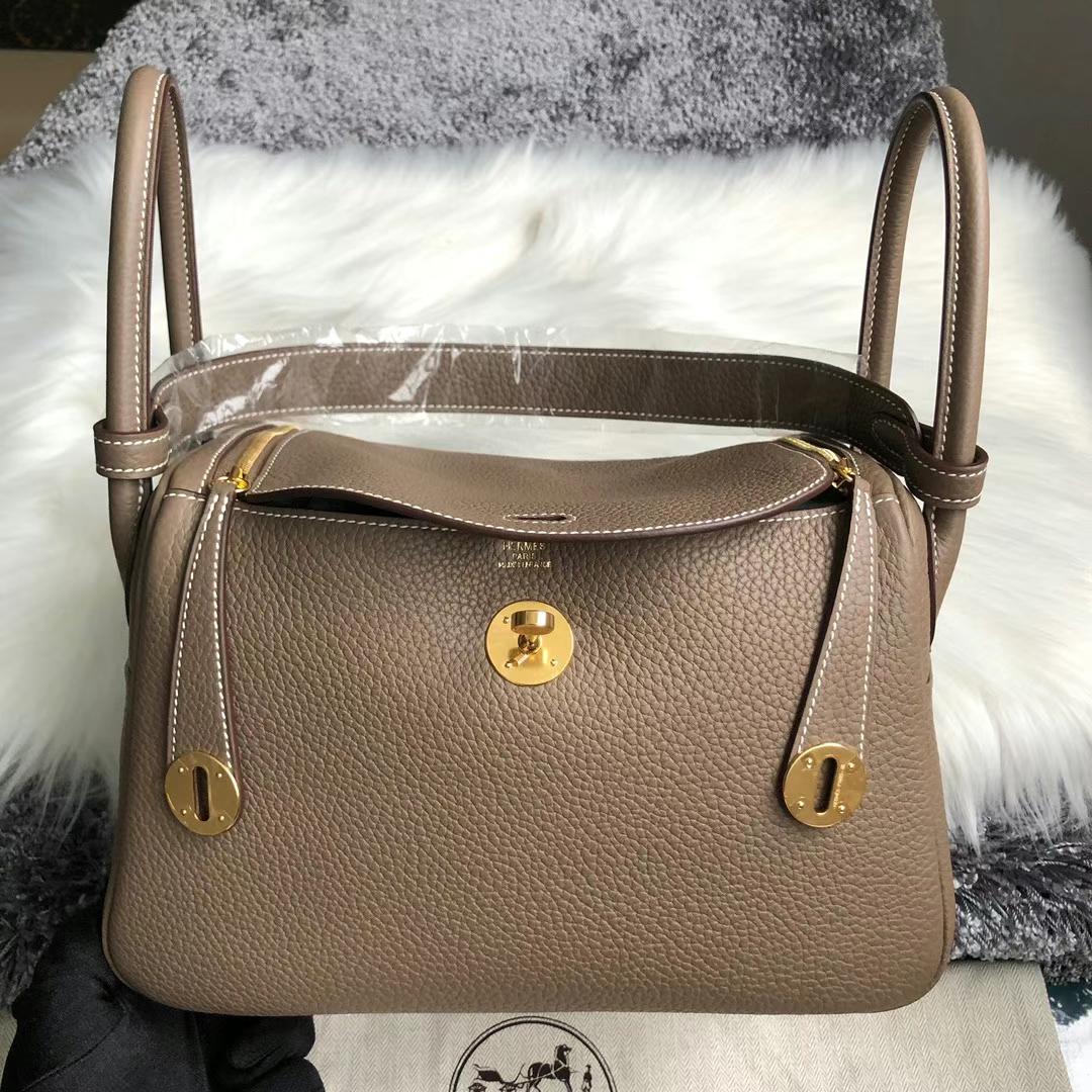 Hermès（爱马仕）Lindy 琳迪包 Clemence（原厂tc皮）Ck18 大象灰 金扣 26cm 全手工蜡线缝制