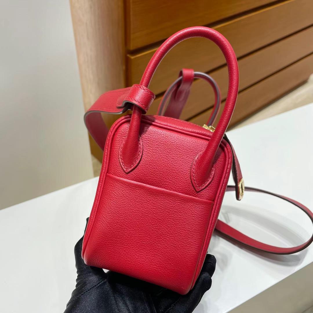 Hermès（爱马仕）mini lindy 迷你琳迪 Evercolor Q5 国旗红 Ghw 金扣 20cm 全手工蜡线缝制