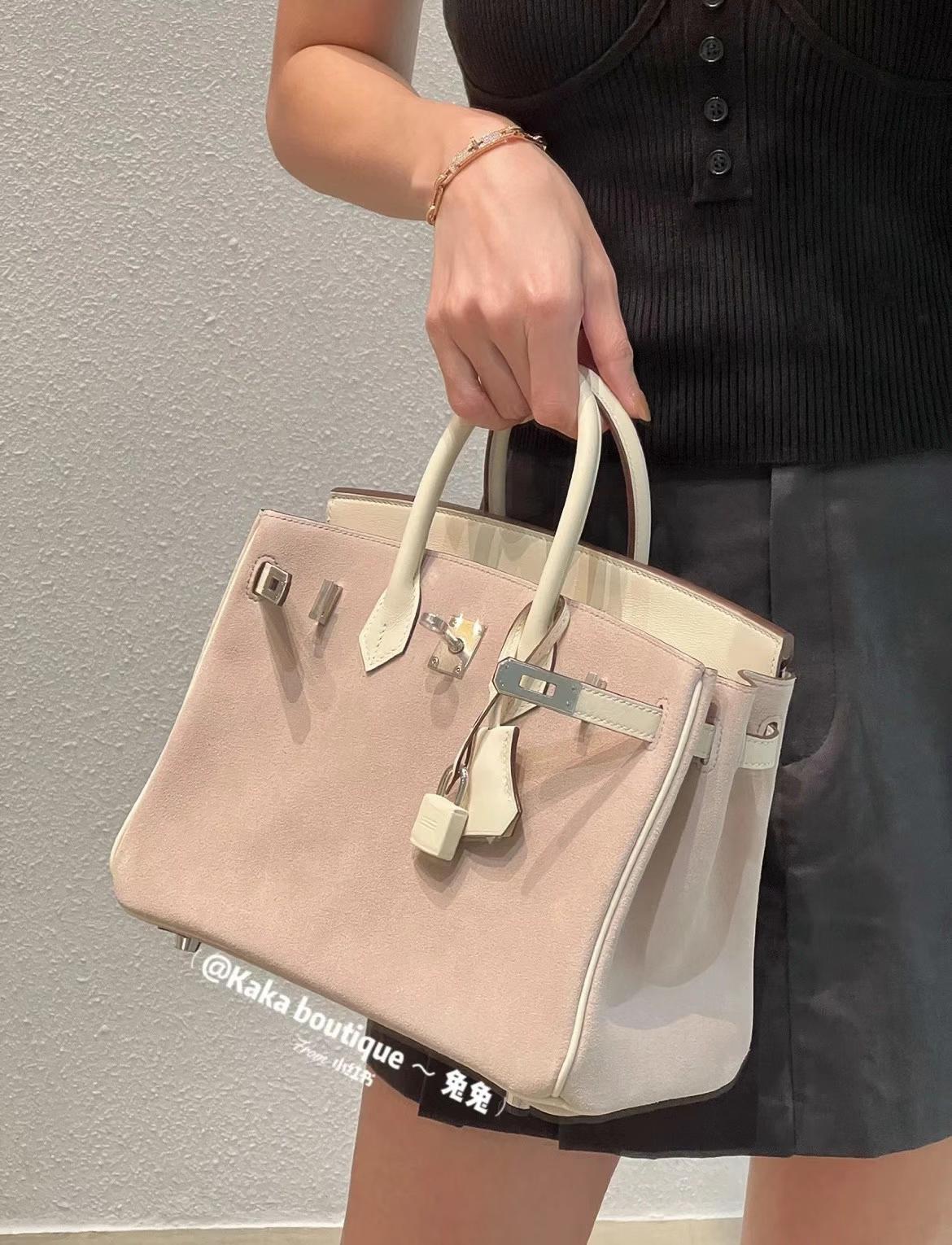 Hermès（爱马仕）Birkin Suede 拼 Swift 香芋色 拼 奶油白 银扣 25cm