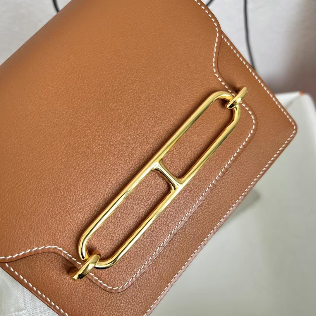 Hermès（爱马仕）Roulis 猪鼻子 Evercolor Ck37 金棕色 金扣 Ghw 19cm 全手工蜡线缝制