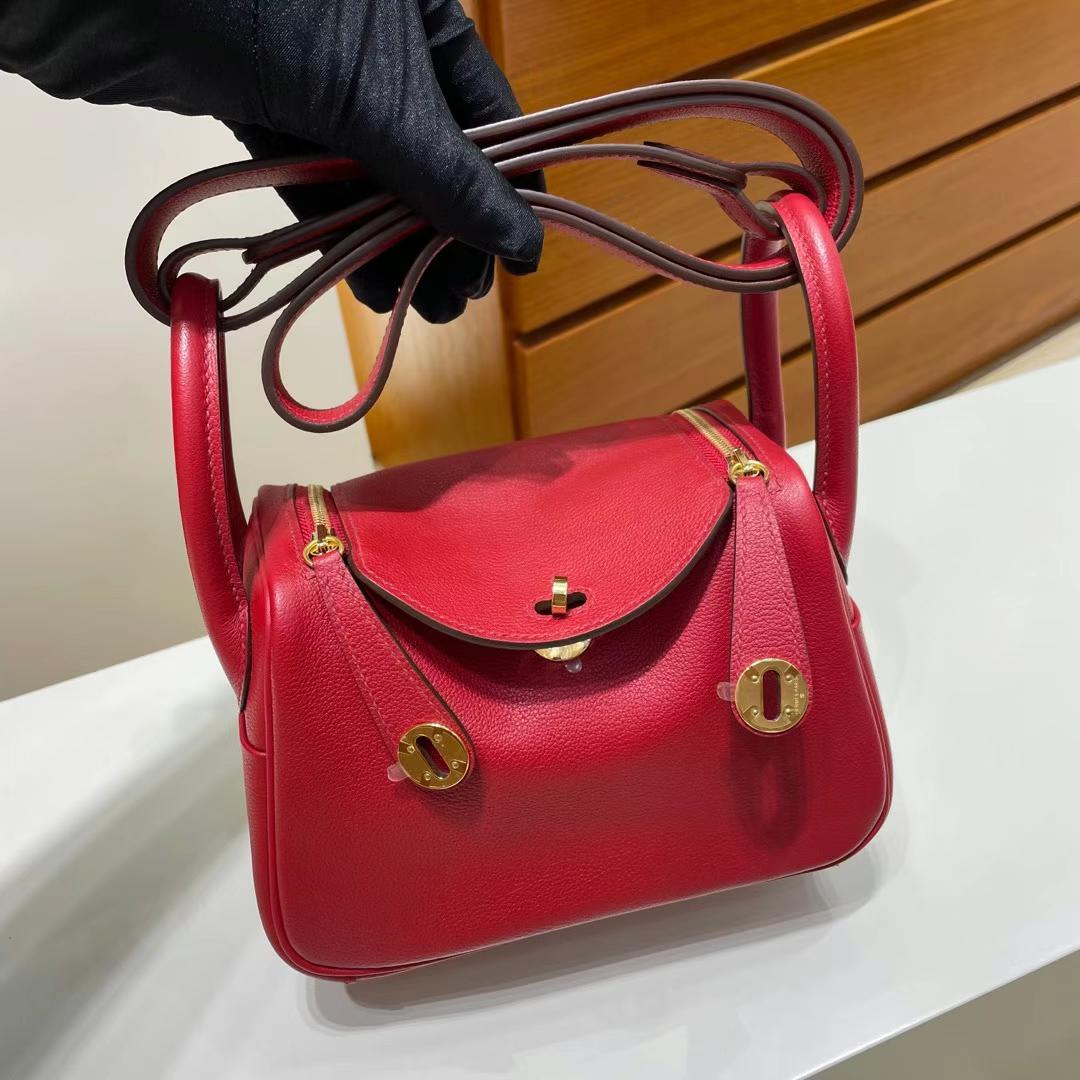 Hermès（爱马仕）mini lindy 迷你琳迪 Evercolor Q5 国旗红 Ghw 金扣 20cm 全手工蜡线缝制