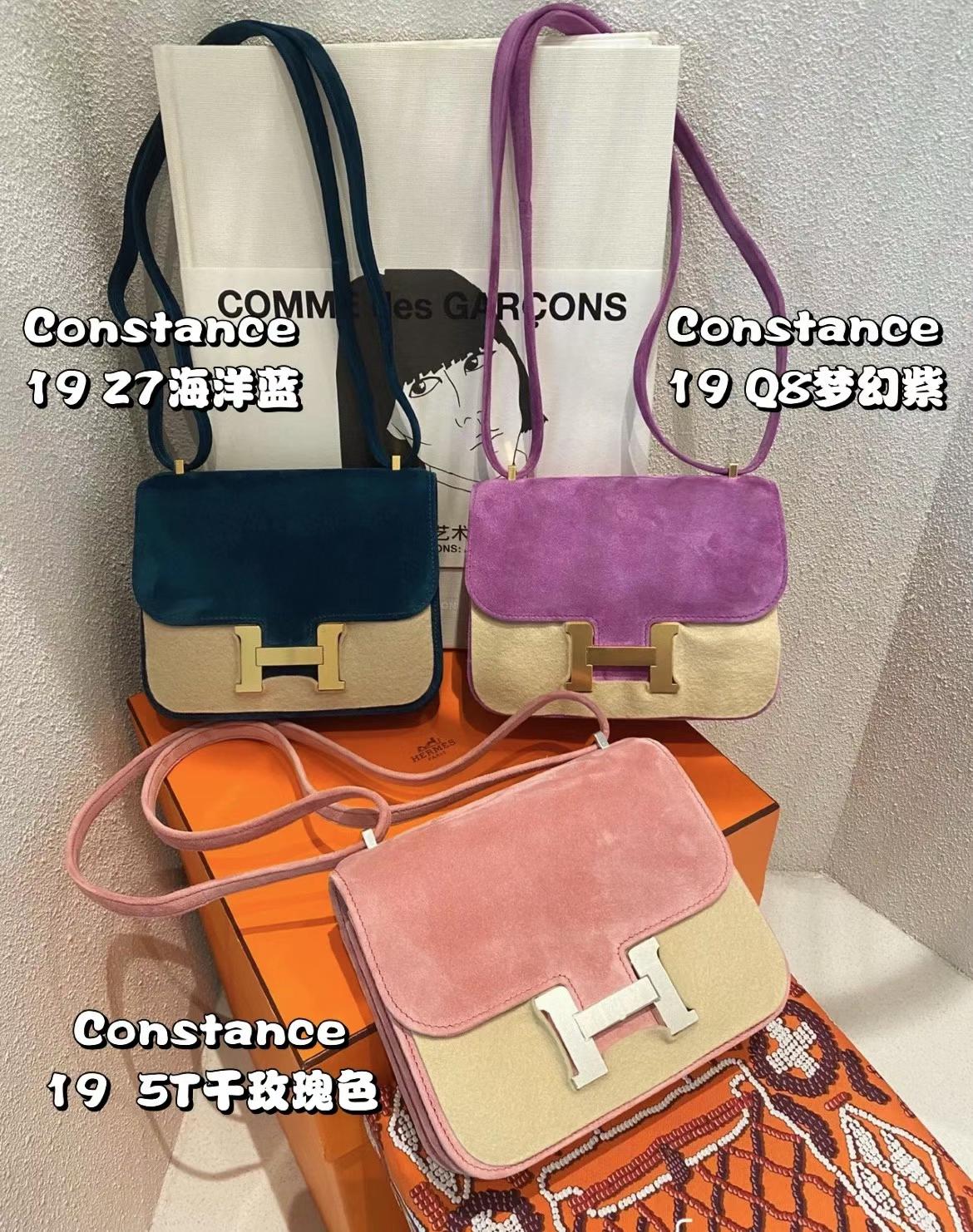 Hermès（爱马仕）Constance 康康 麂皮 Suede 5T 玫瑰粉 银扣 19cm 全手工缝制