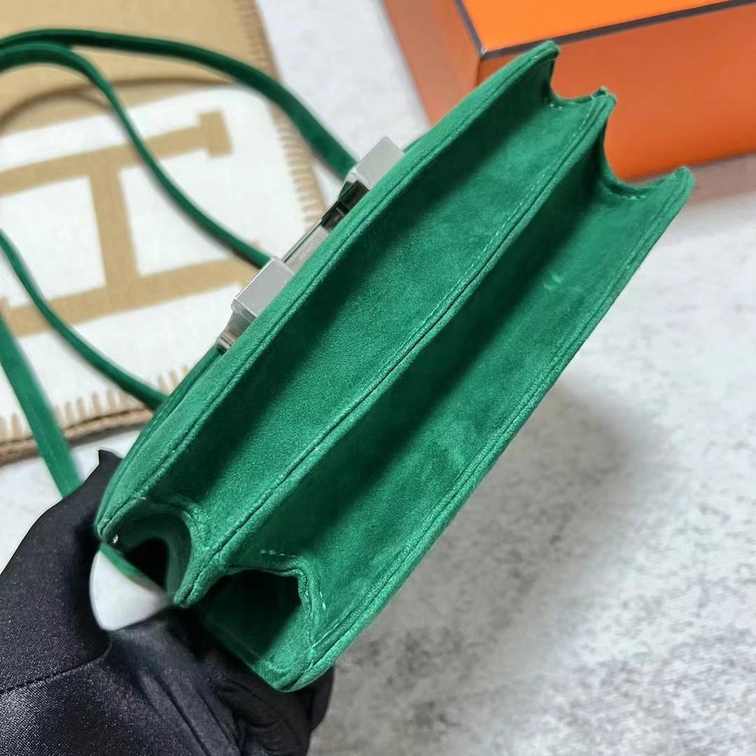 Hermès（爱马仕）Constance 康康 麂皮 Suede U4 丝绒绿 银扣 19cm 全手工蜡线缝制 Phw