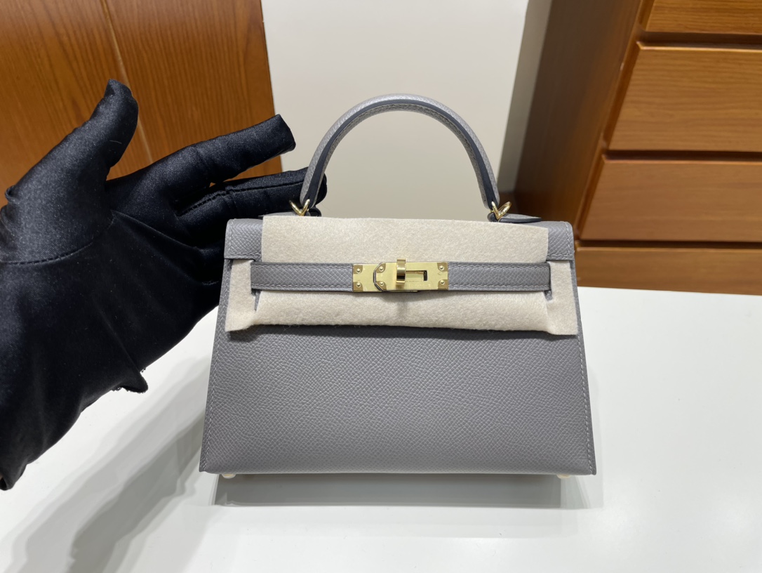 Hermès（爱马仕）Mini kelly ll Epsom 原厂掌纹皮 0L 积雨云灰 gris meyer 金扣 GHW 19cm 顶级手缝