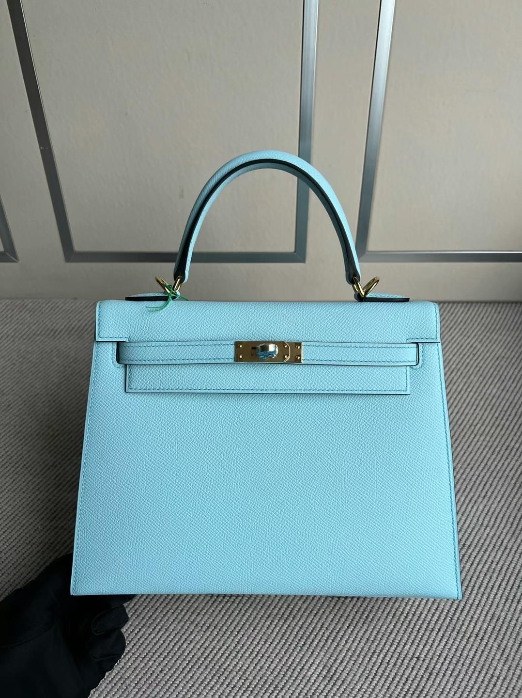 Hermès（爱马仕）Kelly 凯莉包 Epsom U2 微风蓝 金扣 25cm 全手工蜡线缝制