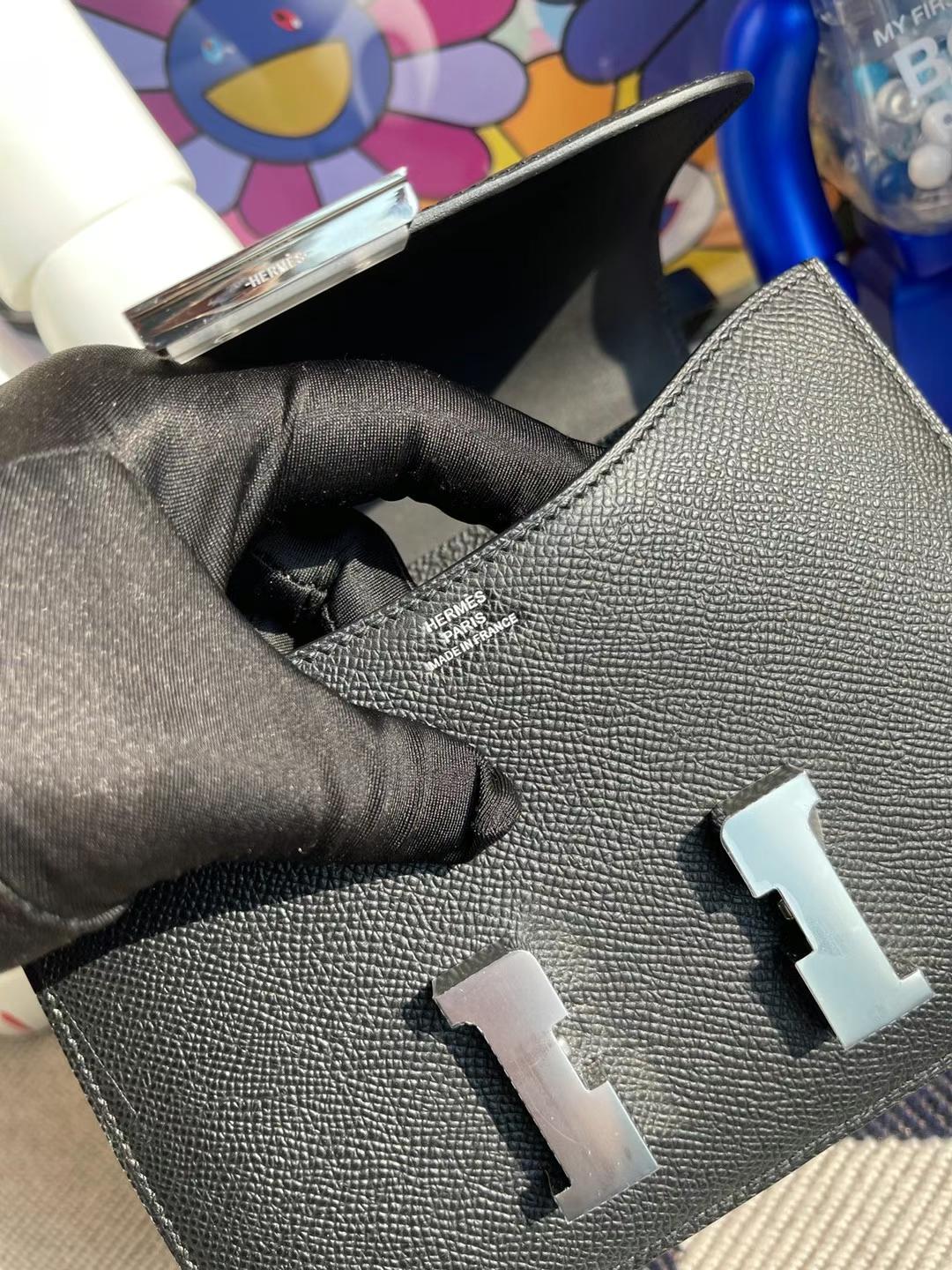 Hermès（爱马仕）Constance 康康 Epsom Ck89 黑色 银扣 Phw 19cm 全手工蜡线缝制