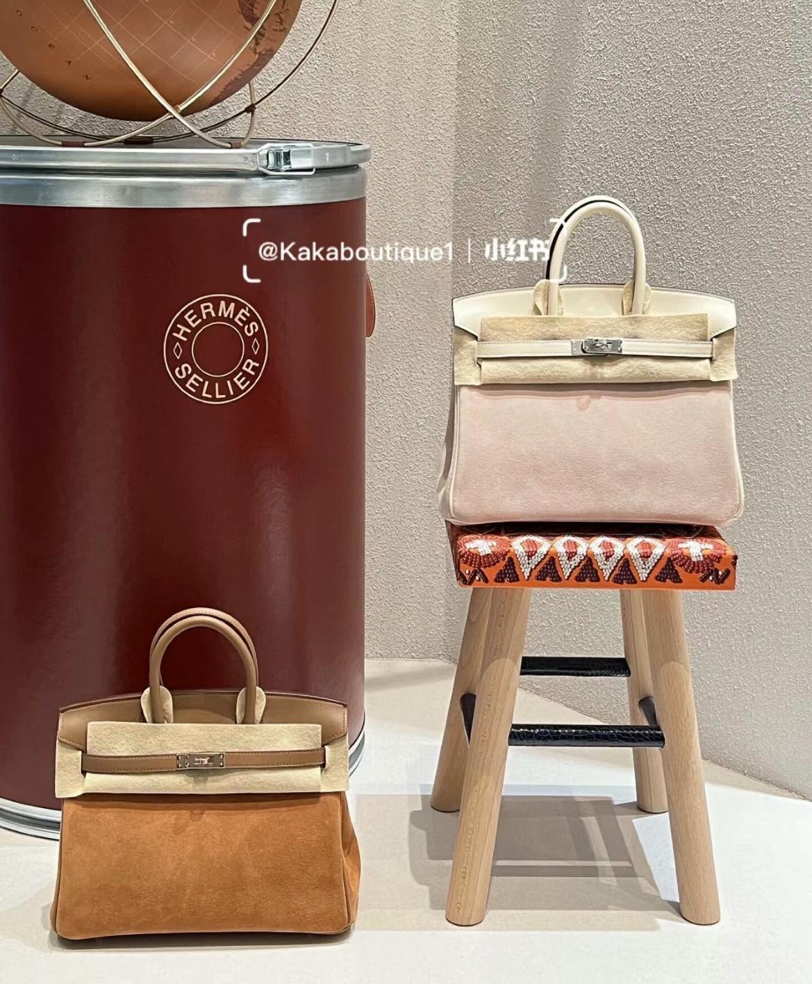 Hermès（爱马仕）Birkin Suede 拼 Swift 香芋色 拼 奶油白 银扣 25cm