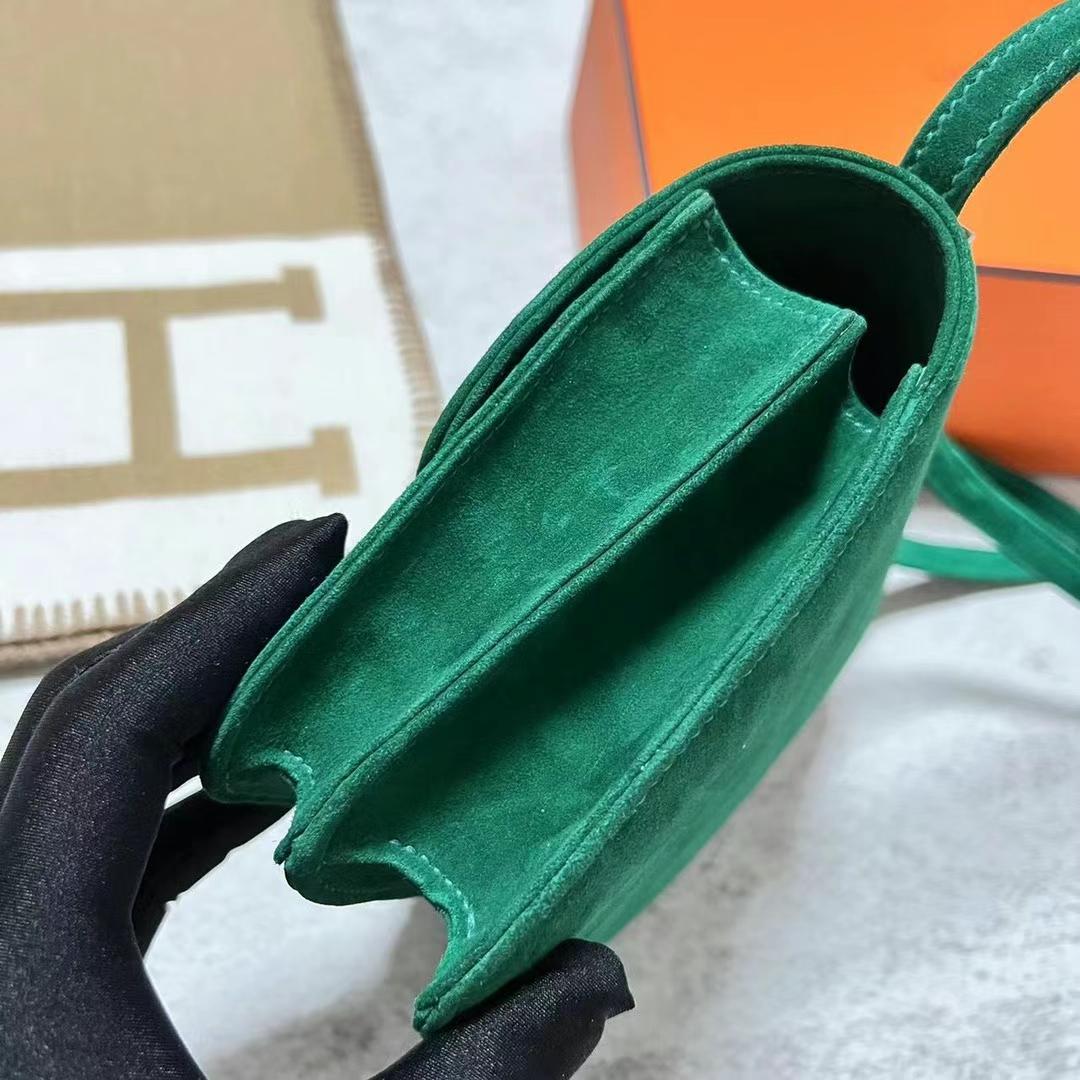 Hermès（爱马仕）Constance 康康 麂皮 Suede U4 丝绒绿 银扣 19cm 全手工蜡线缝制 Phw