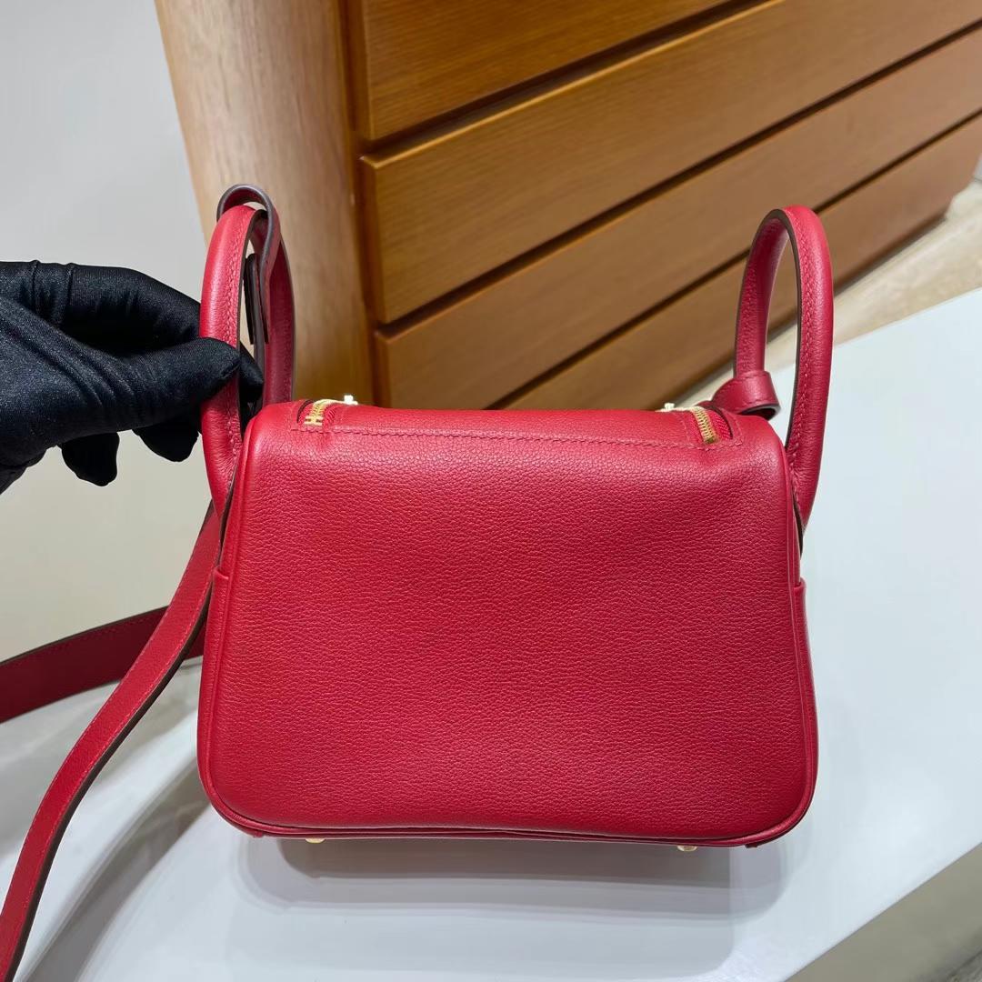 Hermès（爱马仕）mini lindy 迷你琳迪 Evercolor Q5 国旗红 Ghw 金扣 20cm 全手工蜡线缝制