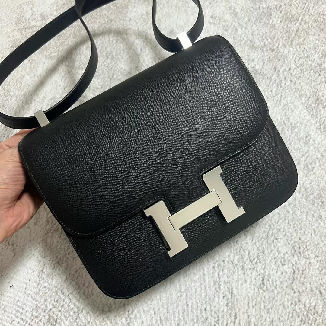 Hermès（爱马仕）Constance 康康 Epsom Ck89 黑色 银扣 24cm 全手工蜡线缝制 Phw
