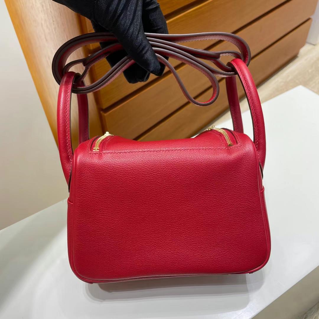 Hermès（爱马仕）mini lindy 迷你琳迪 Evercolor Q5 国旗红 Ghw 金扣 20cm 全手工蜡线缝制