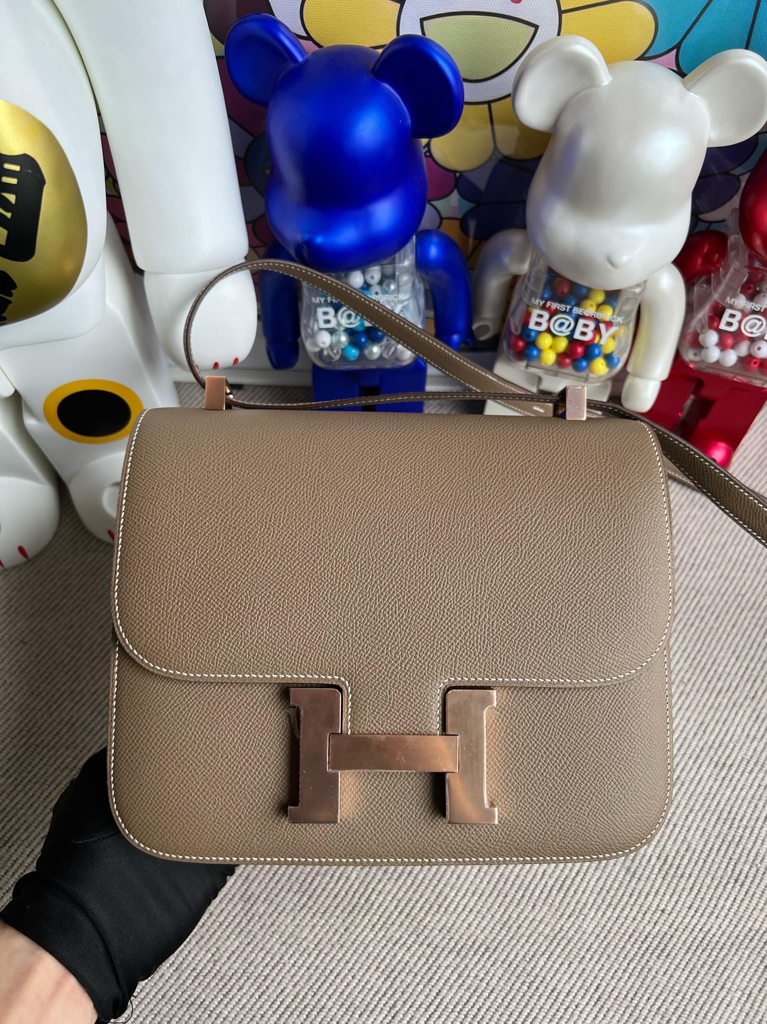 Hermès（爱马仕）Constance 空姐包 Epsom 原厂掌纹皮 ck18 大象灰 Etoupe 玫瑰金扣 Rose gold 24cm