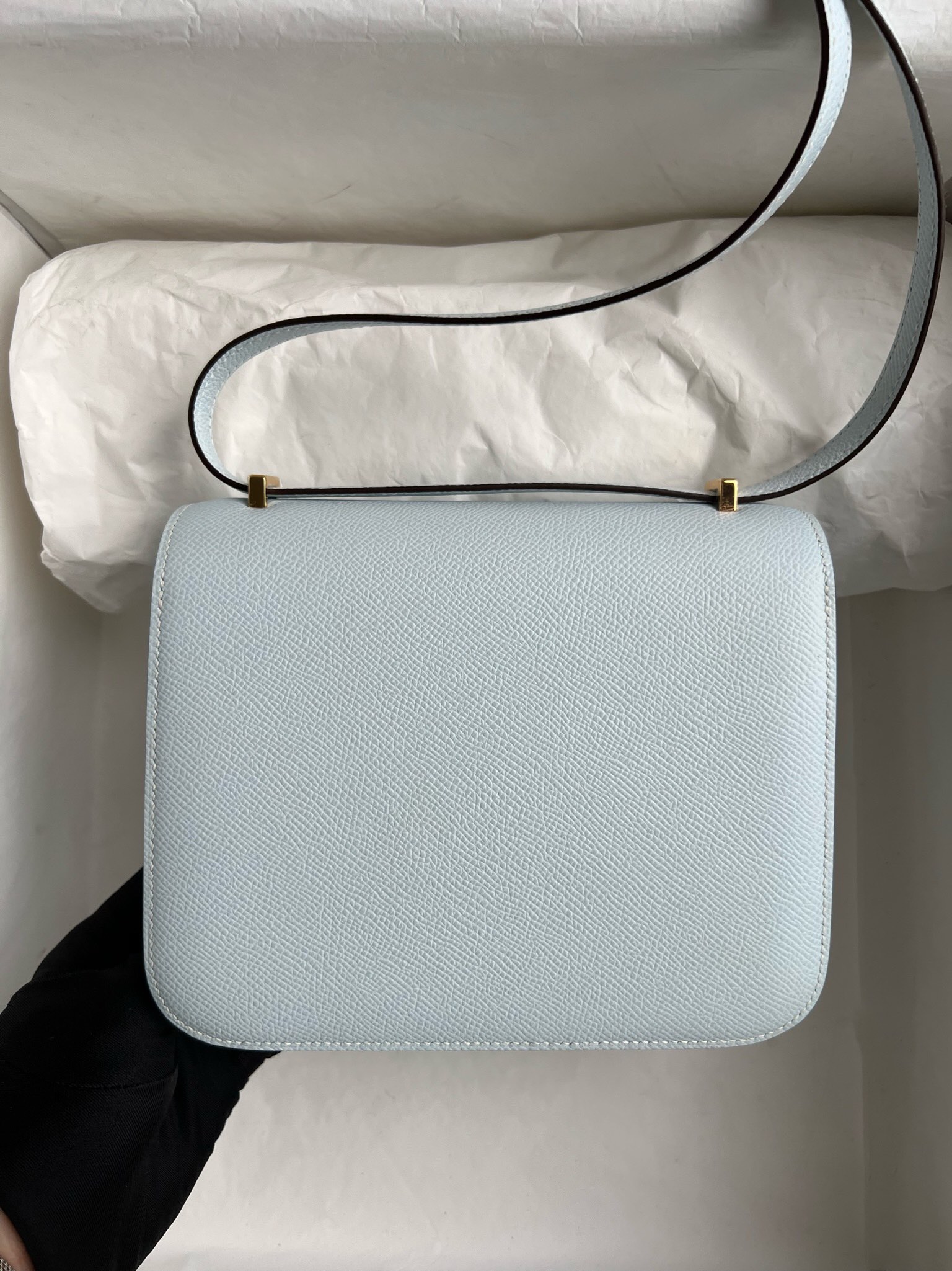 Hermès（爱马仕）Constance 康康 Epsom 原厂掌纹皮 T0 雾蓝色 金扣 GHW 18cm 顶级手缝