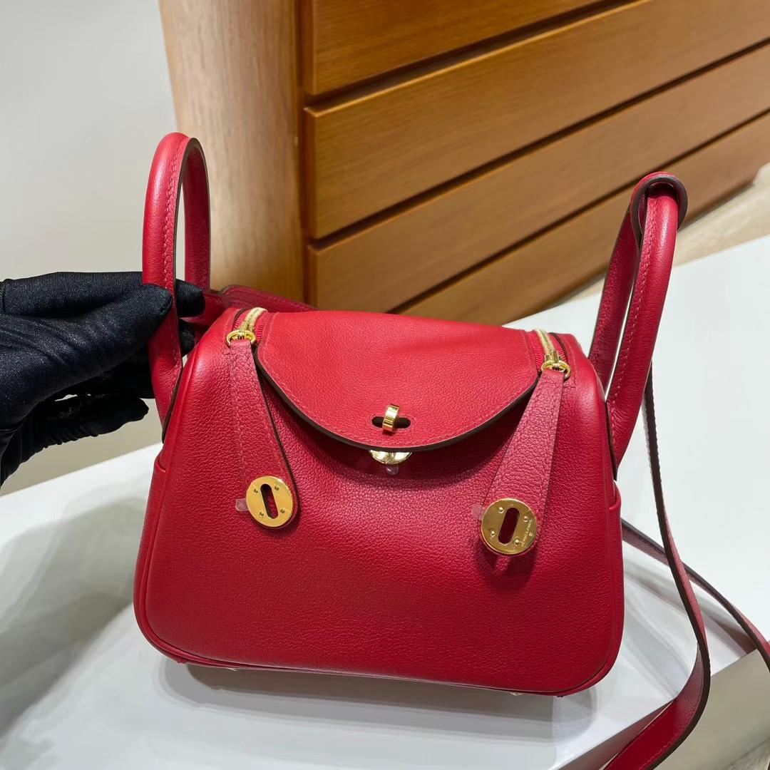 Hermès（爱马仕）mini lindy 迷你琳迪 Evercolor Q5 国旗红 Ghw 金扣 20cm 全手工蜡线缝制