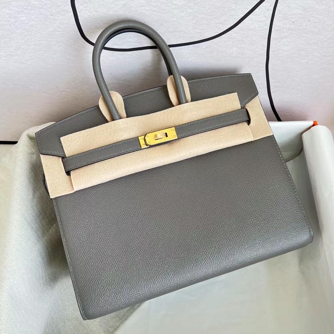Hermès（爱马仕）Birkin 铂金包 Epsom Sellier 0L 积雨云灰 金扣 GHW 25cm 全手工蜡线缝制