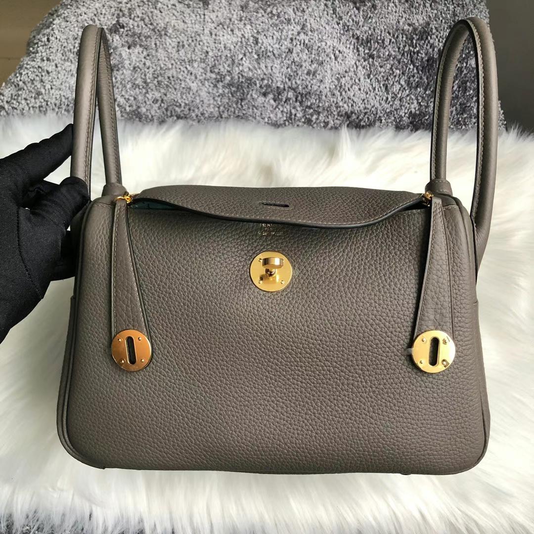 Hermès（爱马仕）Lindy 琳迪包 Clemence（原厂tc皮）8F 锡器灰 金扣 26cm 全手工蜡线缝制