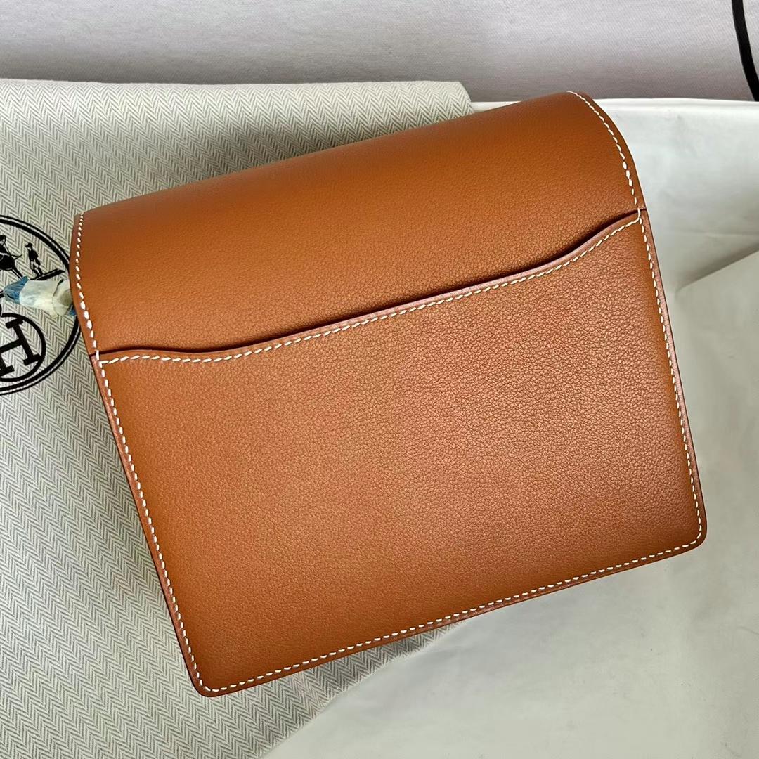 Hermès（爱马仕）Roulis 猪鼻子 Evercolor Ck37 金棕色 金扣 Ghw 19cm 全手工蜡线缝制