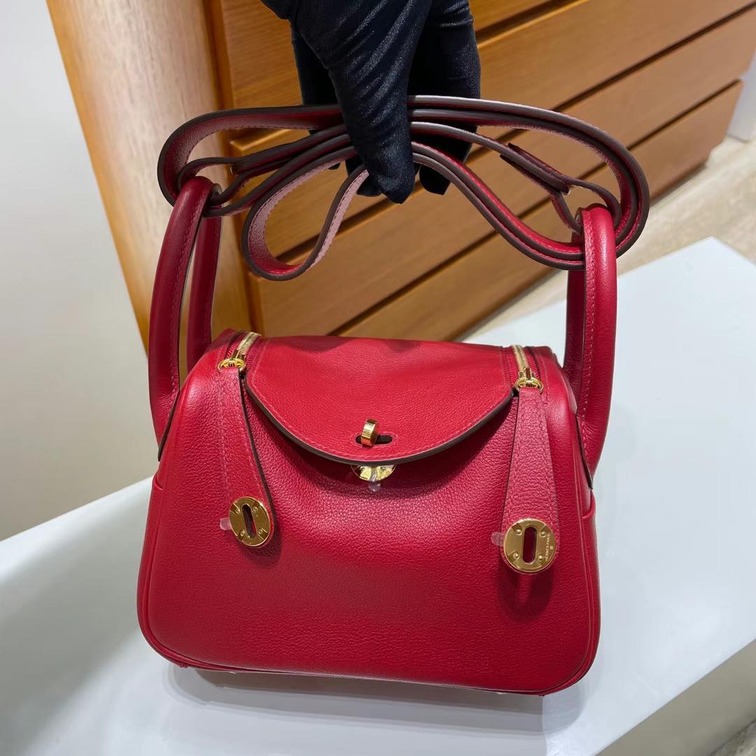 Hermès（爱马仕）mini lindy 迷你琳迪 Evercolor Q5 国旗红 Ghw 金扣 20cm 全手工蜡线缝制