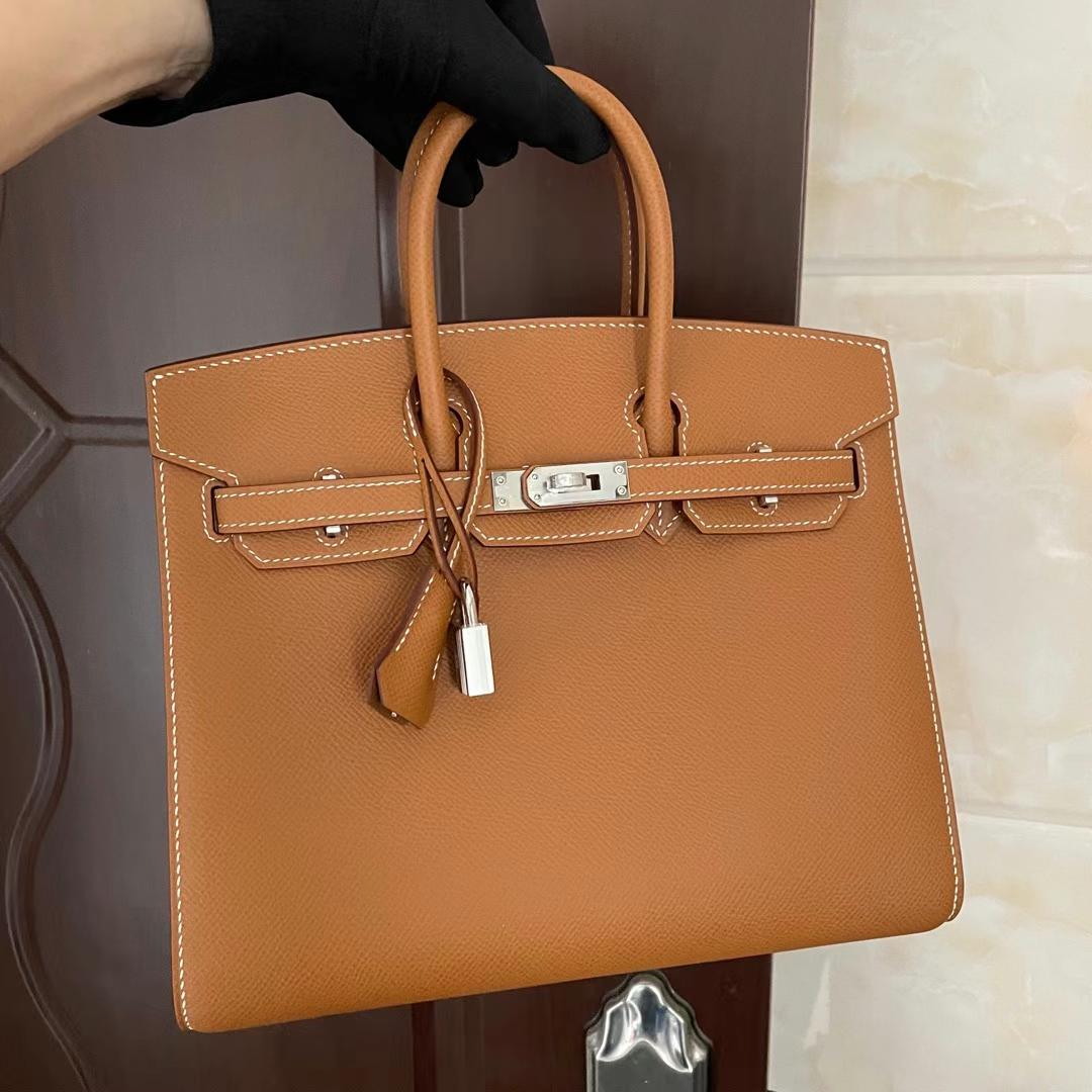 Hermès（爱马仕）Birkin Sellier Epsom 外缝 Ck37 金棕色 银扣 25cm 全手工蜡线缝制 Phw