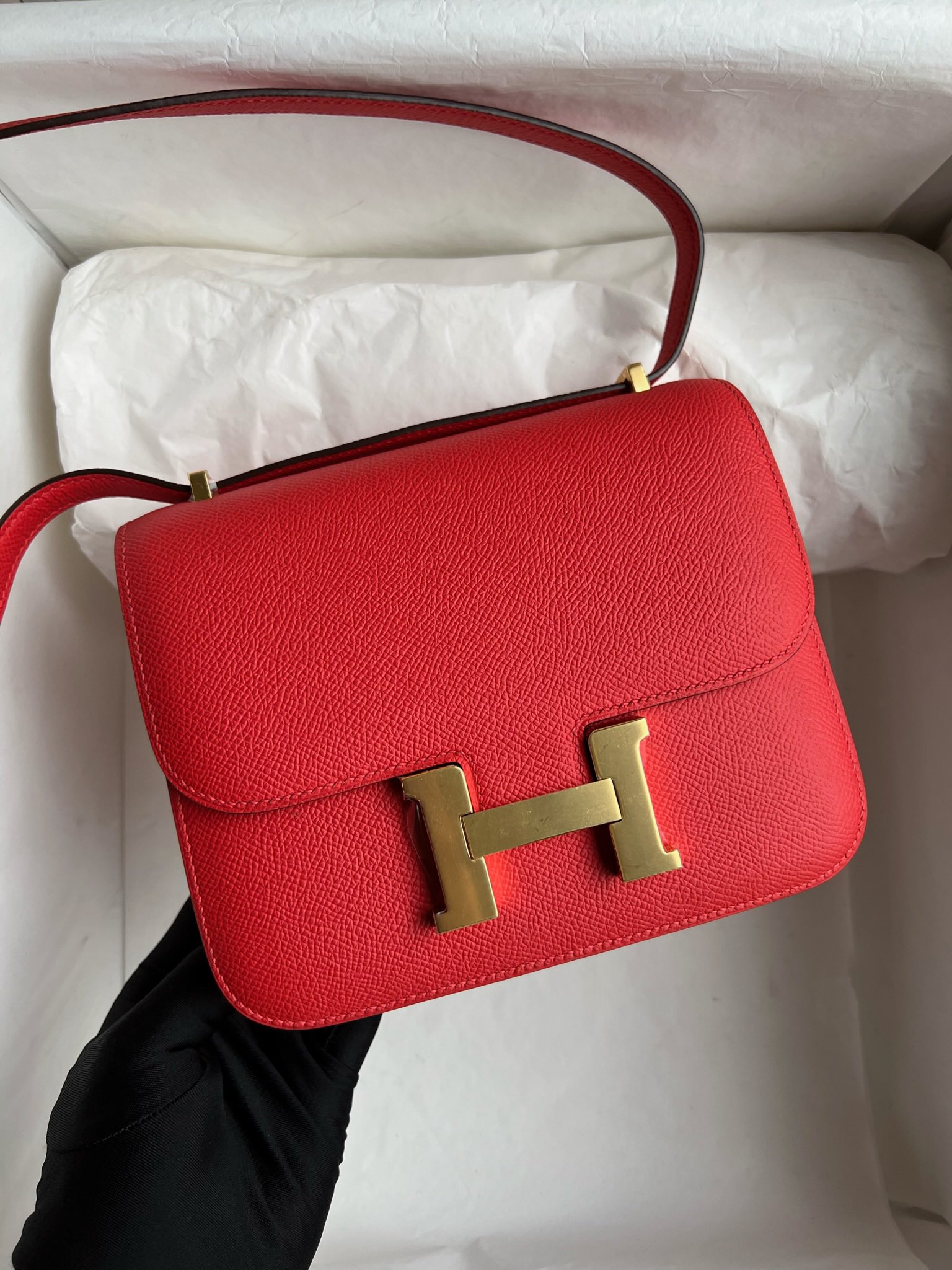 Hermès（爱马仕）Constance 空姐包 Epsom 原厂掌纹皮 T5 蜜桃粉 金扣 GHW 18cm 顶级手缝