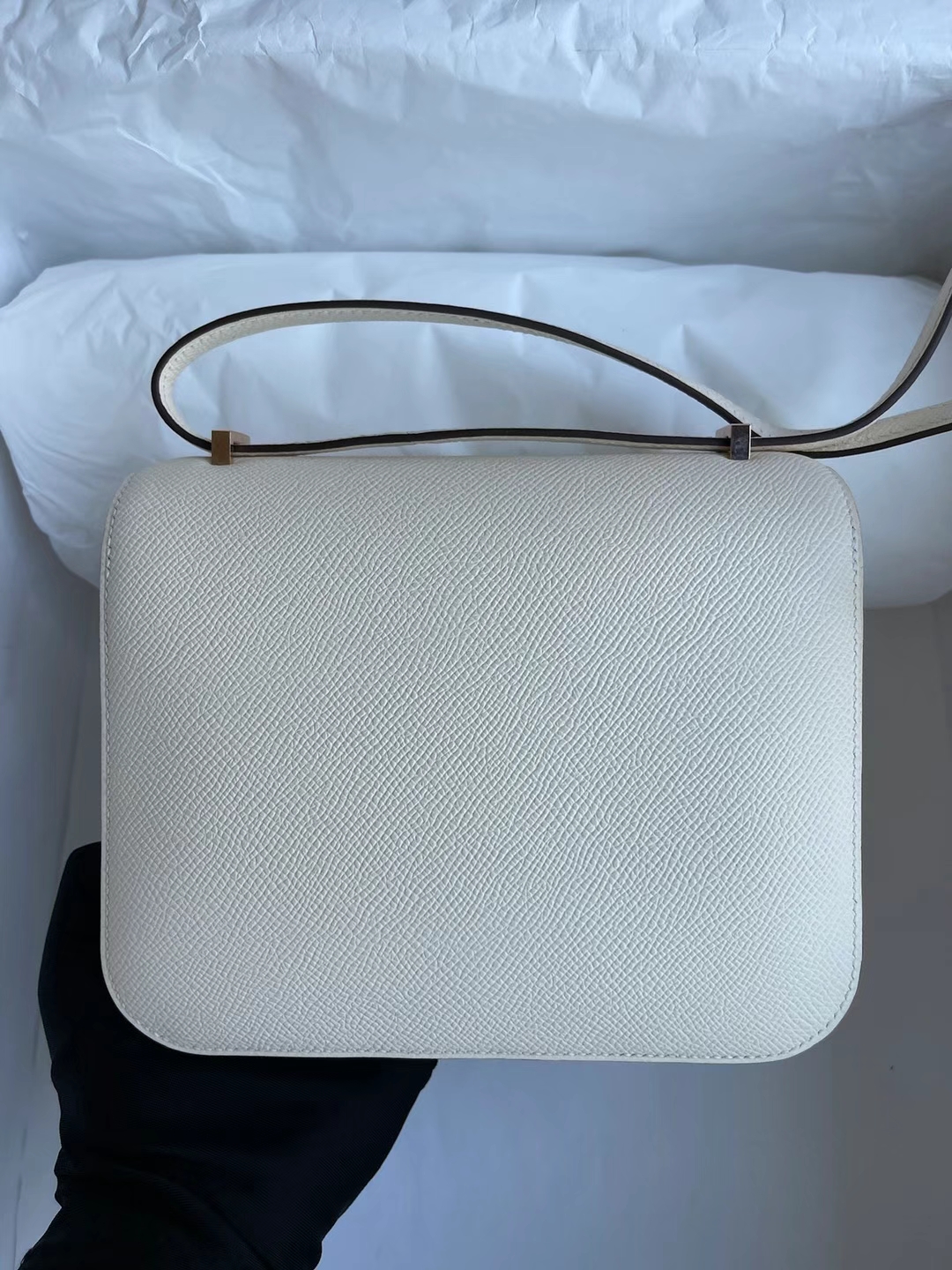 Hermès（爱马仕）Constance 康康 Epsom i2 奶油白 玫瑰金扣 19cm 全手工蜡线缝制