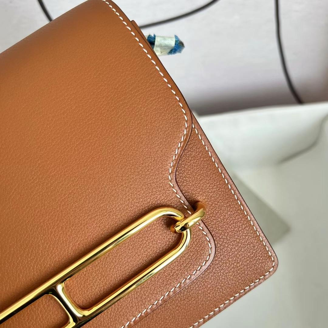 Hermès（爱马仕）Roulis 猪鼻子 Evercolor Ck37 金棕色 金扣 Ghw 19cm 全手工蜡线缝制
