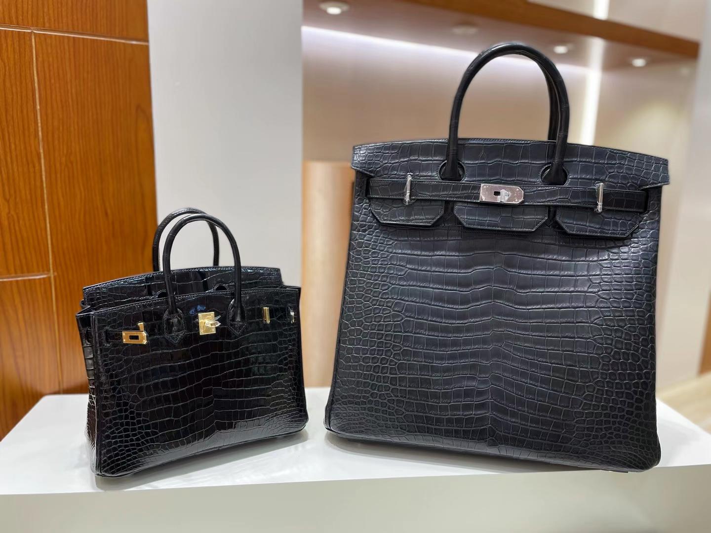 Hermès（爱马仕）Birkin Hac 雾面倒v澳洲湾鳄 Ck89 黑色 银扣 40cm 全手工蜡线缝制 Phw Stock