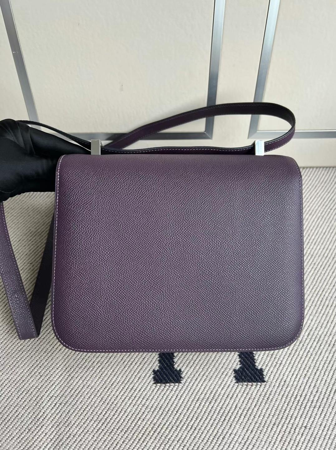 Hermès（爱马仕）Constance 康康 Epsom Ck59 葡萄紫 银扣 PHW 24cm 全手工蜡线缝制
