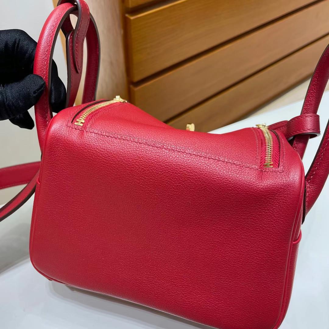 Hermès（爱马仕）mini lindy 迷你琳迪 Evercolor Q5 国旗红 Ghw 金扣 20cm 全手工蜡线缝制