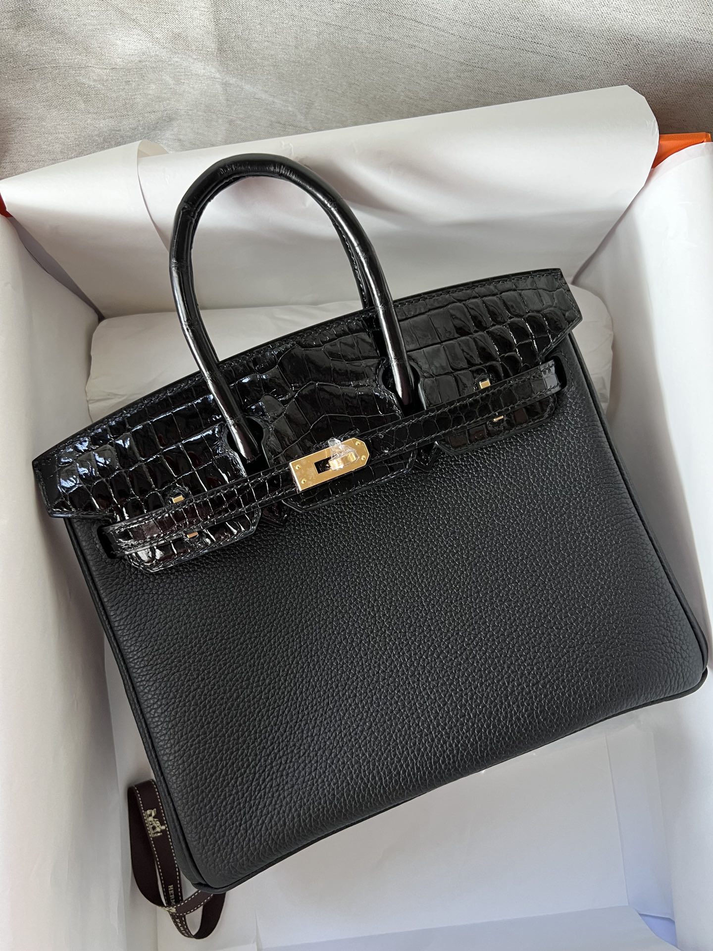 Hermès（爱马仕）Birkin Touch ck89 黑色 Noir crocodile shiny 亮面鳄鱼 金扣 GHW 25cm