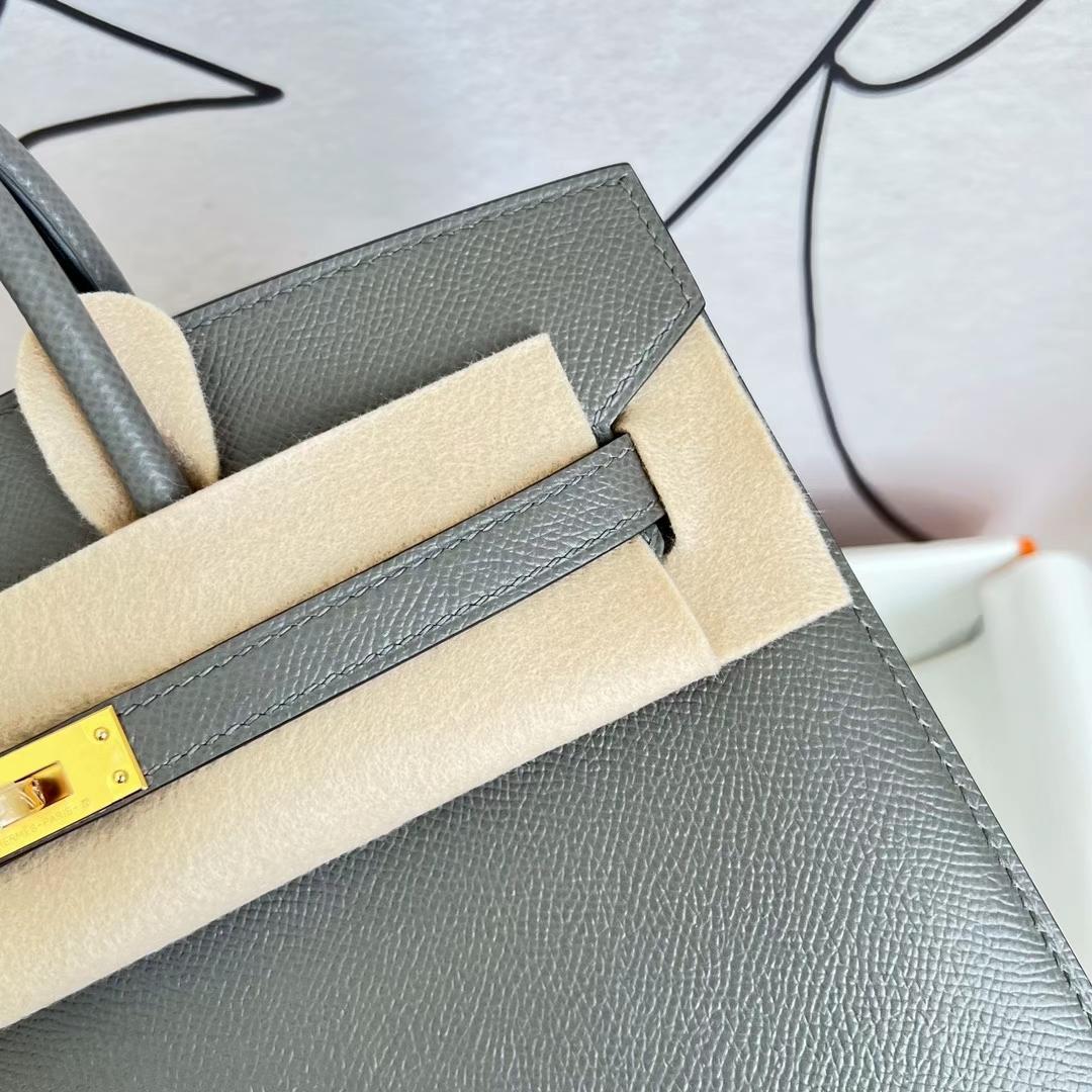 Hermès（爱马仕）Birkin 铂金包 Epsom Sellier 0L 积雨云灰 金扣 GHW 25cm 全手工蜡线缝制
