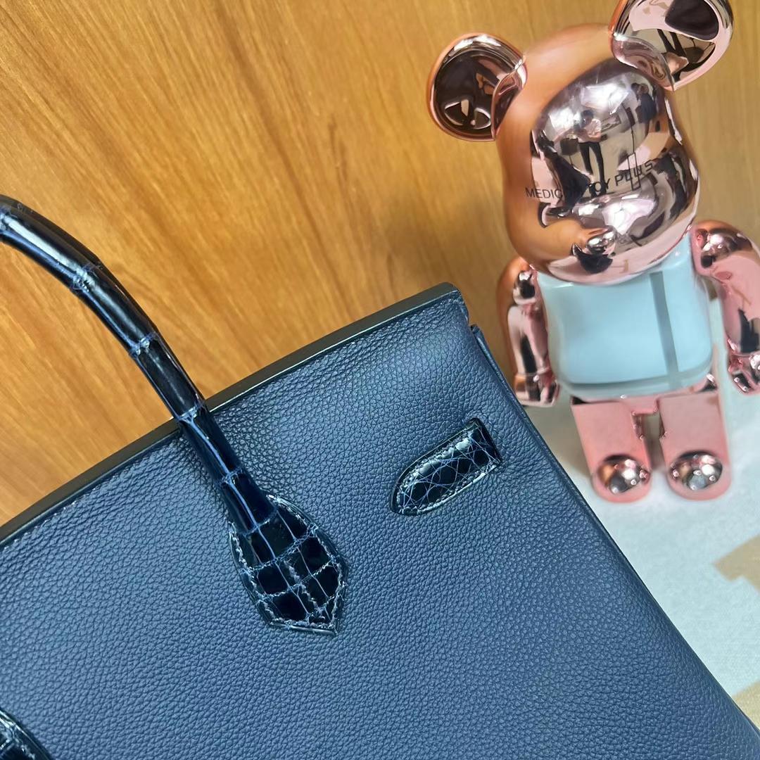 Hermès（爱马仕）Birkin 铂金包 Touch Togo皮 拼 亮面尼罗 2Z 午夜蓝 拼 深海蓝  金扣 30cm