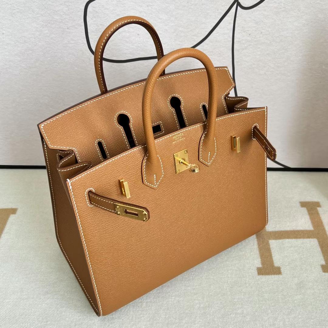 Hermès（爱马仕）Birkin 铂金包 Epsom Sellier Ck37 金棕色 金扣 GHW 25cm 全手工蜡线缝制