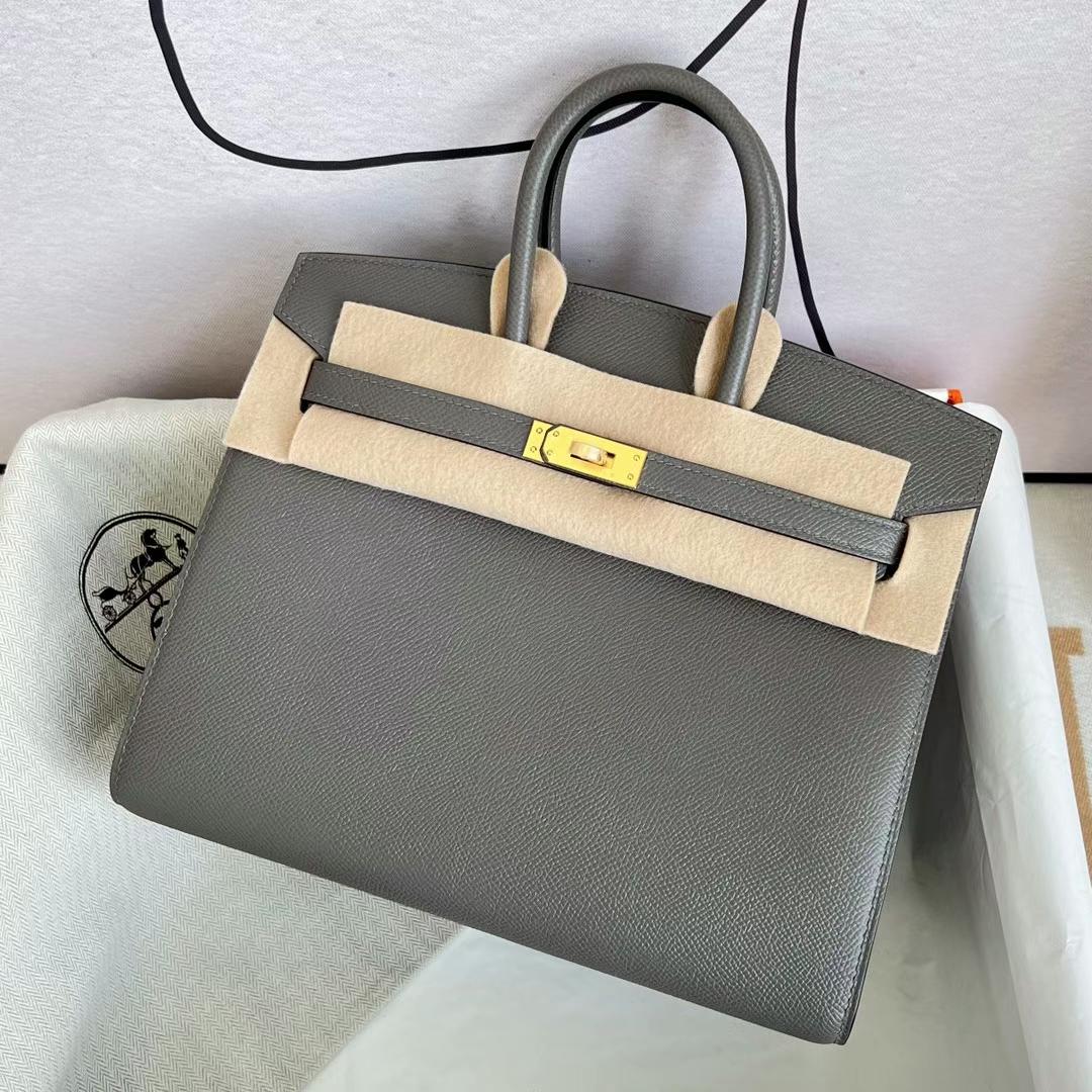 Hermès（爱马仕）Birkin 铂金包 Epsom Sellier 0L 积雨云灰 金扣 GHW 25cm 全手工蜡线缝制