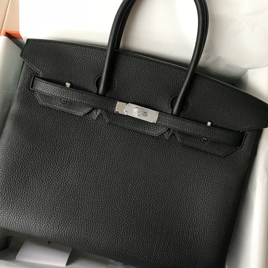 Hermès（爱马仕）Birkin 铂金包 原厂小牛皮 Togo ck89 黑色 Noir 银扣 30cm 顶级手缝