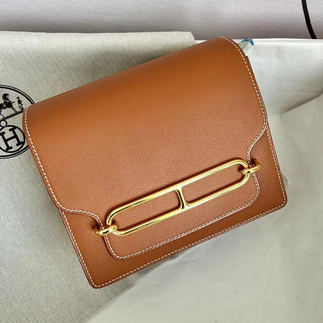 Hermès（爱马仕）Roulis 猪鼻子 Evercolor Ck37 金棕色 金扣 Ghw 19cm 全手工蜡线缝制