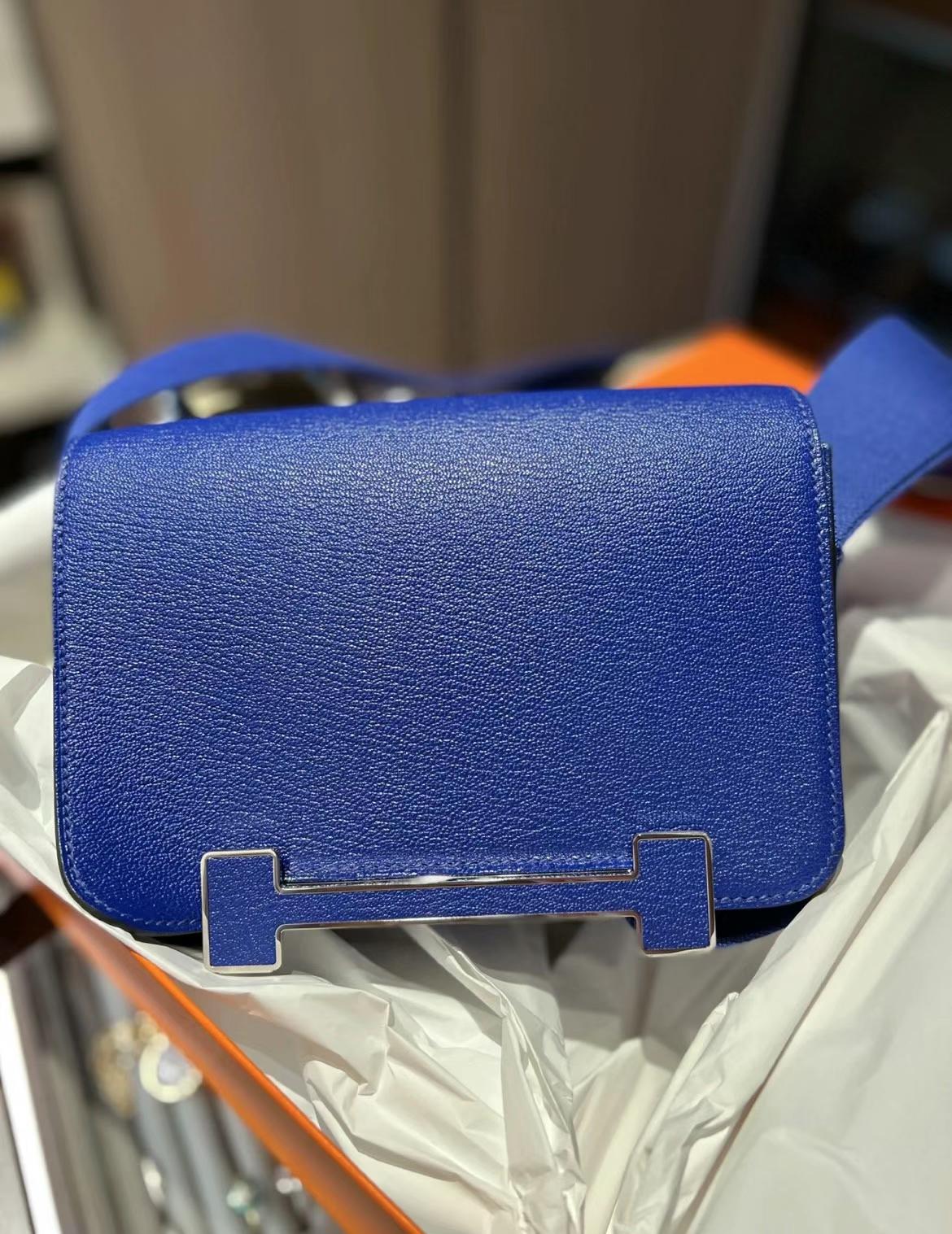 Hermès（爱马仕）Geta 木屐包 Chevre 7T 电光蓝 银扣 20cm 可预定