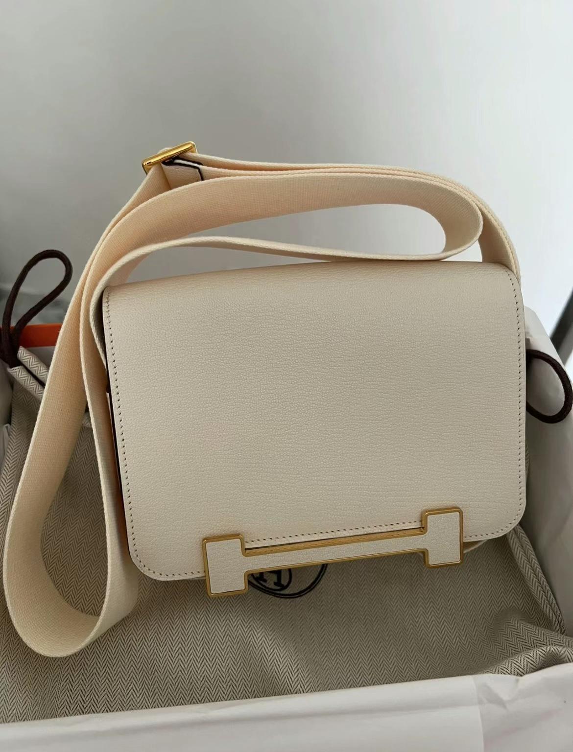 Hermès（爱马仕）Geta 木屐包 Chevre i2 奶油白 金扣 20cm 可预定