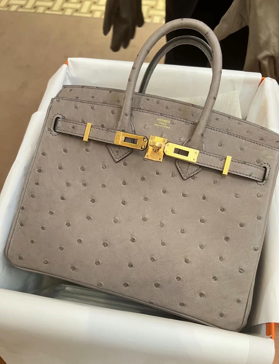Hermès（爱马仕）Birkin 铂金包 Ostrich Ck81 斑鸠灰 金扣 25cm