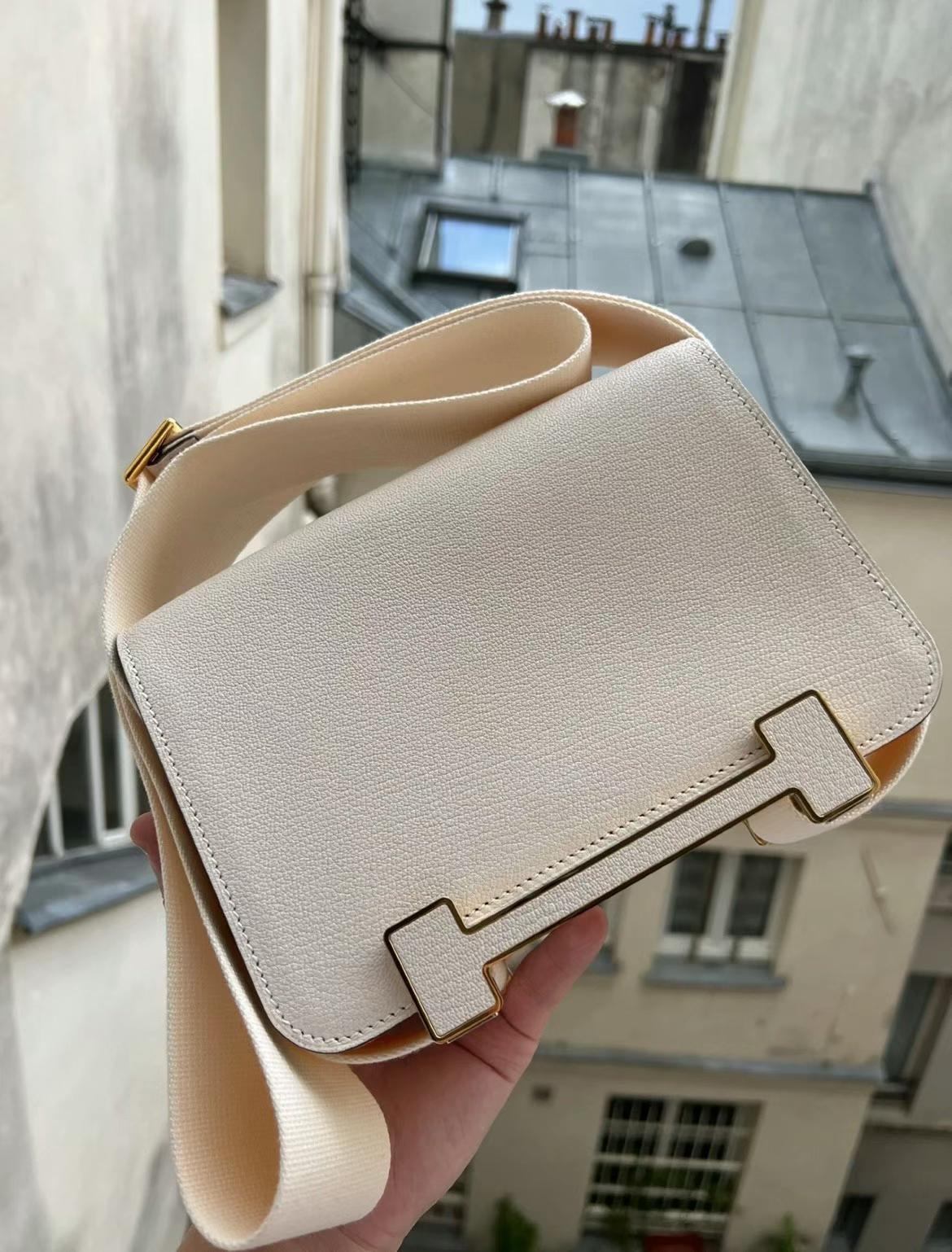 Hermès（爱马仕）Geta 木屐包 Chevre i2 奶油白 金扣 20cm 可预定