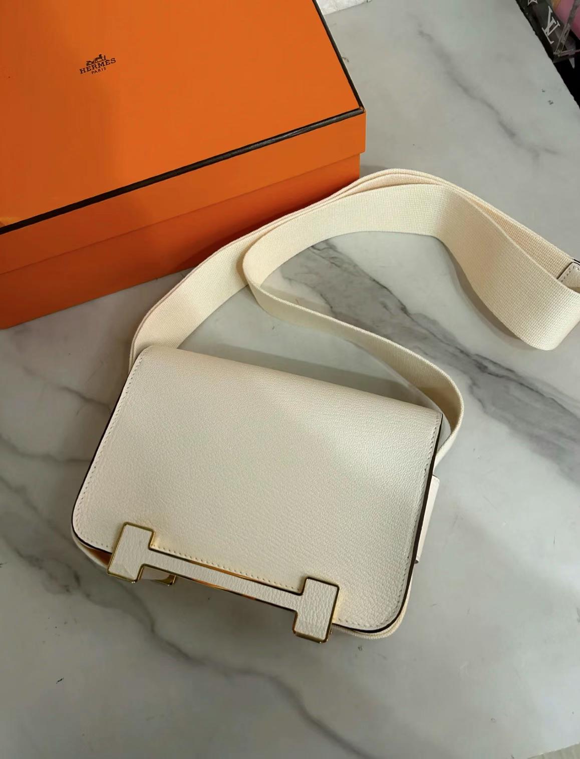 Hermès（爱马仕）Geta 木屐包 Chevre i2 奶油白 金扣 20cm 可预定