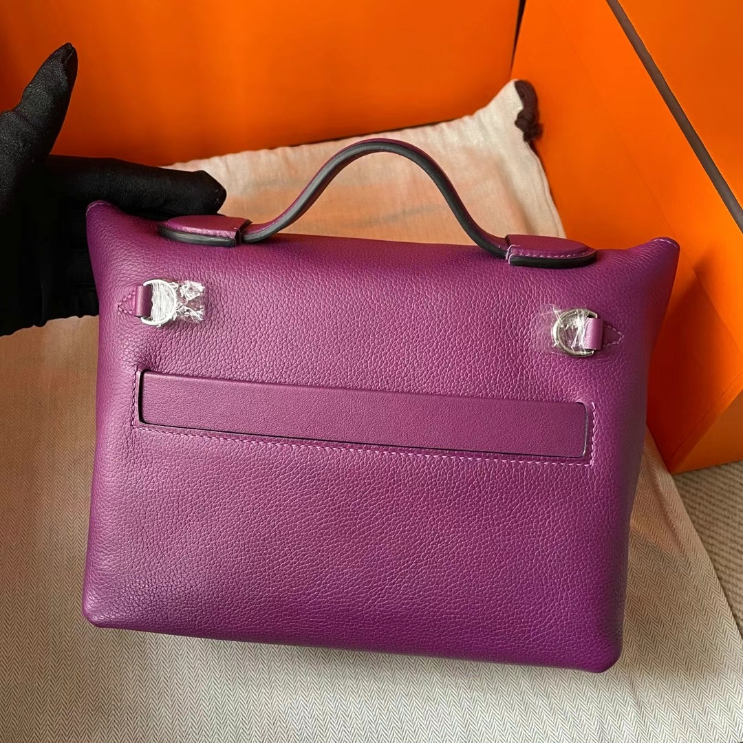 Hermès（爱马仕）Mini kelly 2424 Evercolor 拼 Swift P9 海葵紫 银扣 21cm 全手工蜡线缝制 Phw