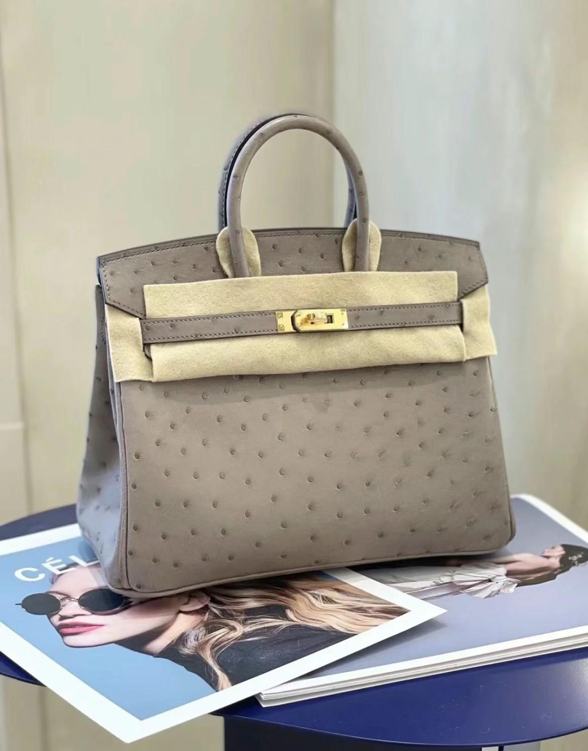 Hermès（爱马仕）Birkin 铂金包 Ostrich Ck81 斑鸠灰 金扣 25cm