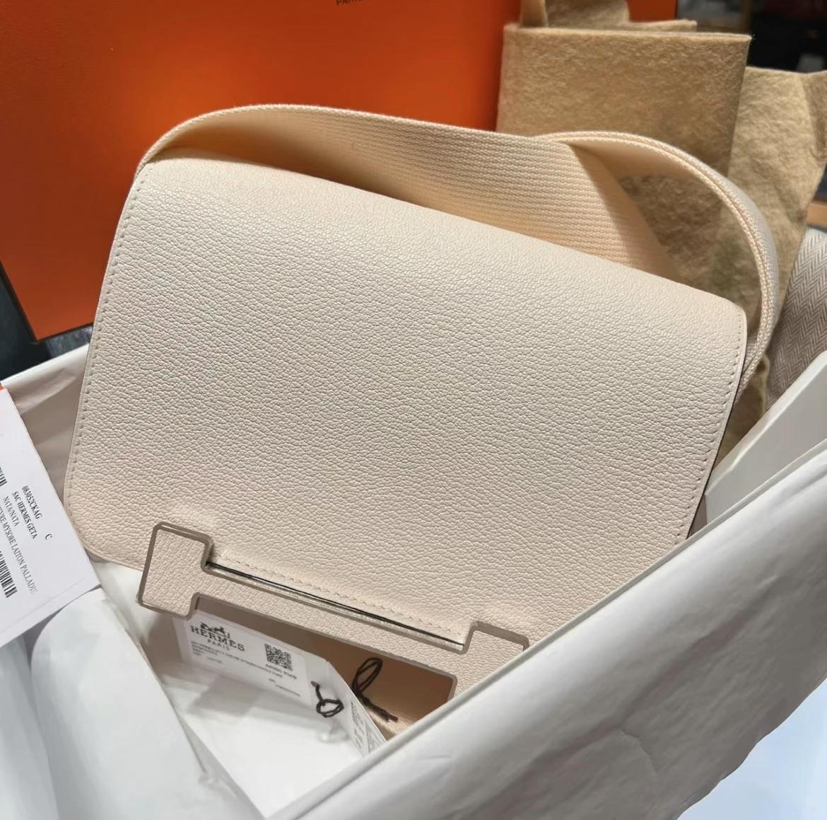 Hermès（爱马仕）Geta 木屐包 Chevre i2 奶油白 金扣 20cm 可预定