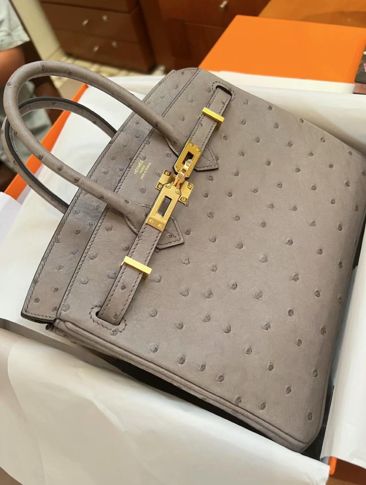 Hermès（爱马仕）Birkin 铂金包 Ostrich Ck81 斑鸠灰 金扣 25cm