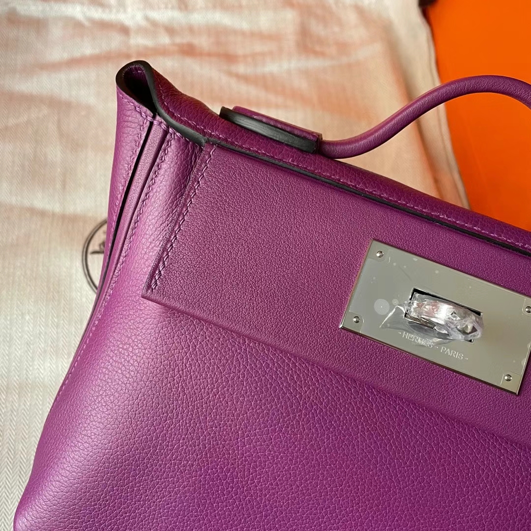 Hermès（爱马仕）Mini kelly 2424 Evercolor 拼 Swift P9 海葵紫 银扣 21cm 全手工蜡线缝制 Phw