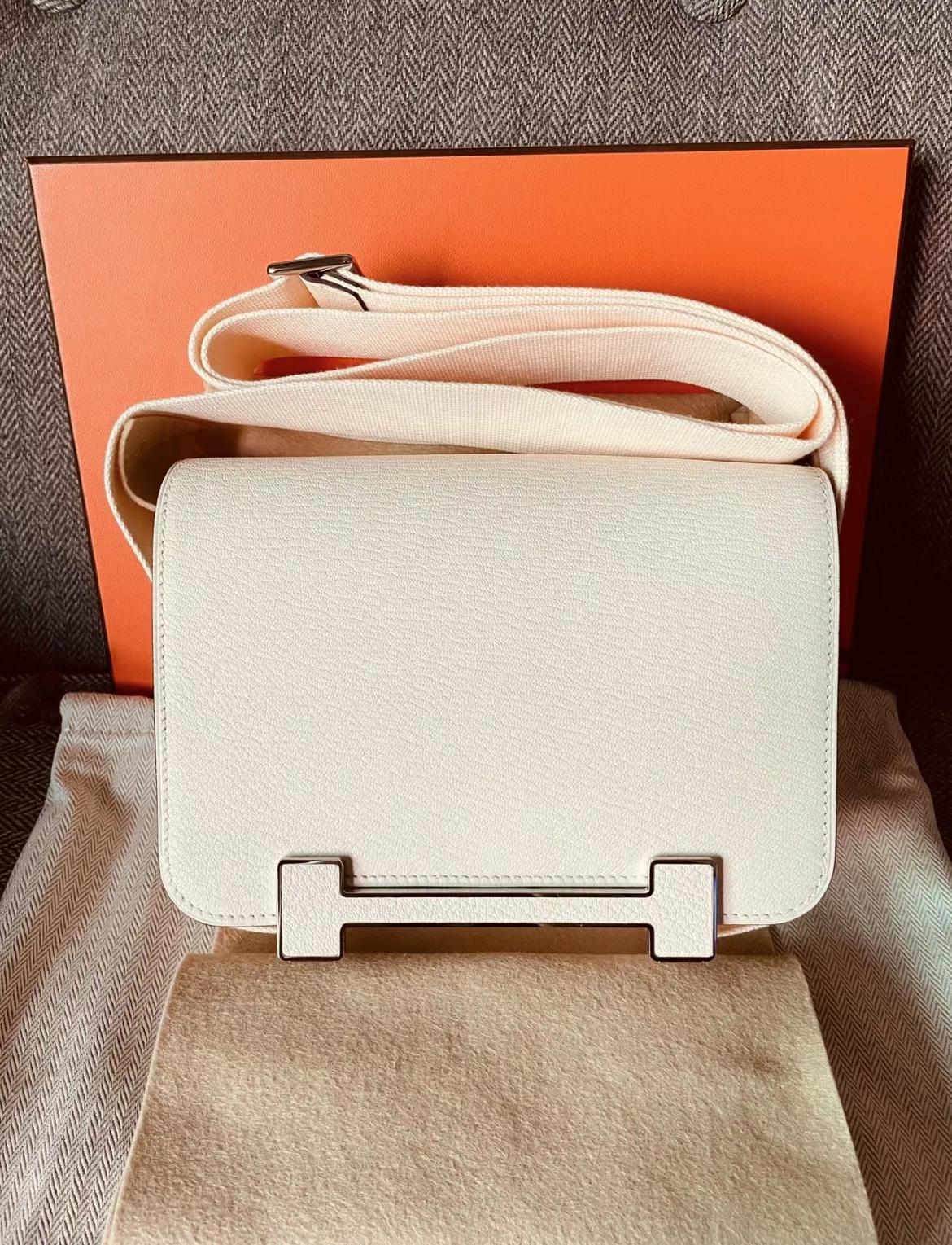 Hermès（爱马仕）Geta 木屐包 Chevre i2 奶油白 银扣 20cm 可预定