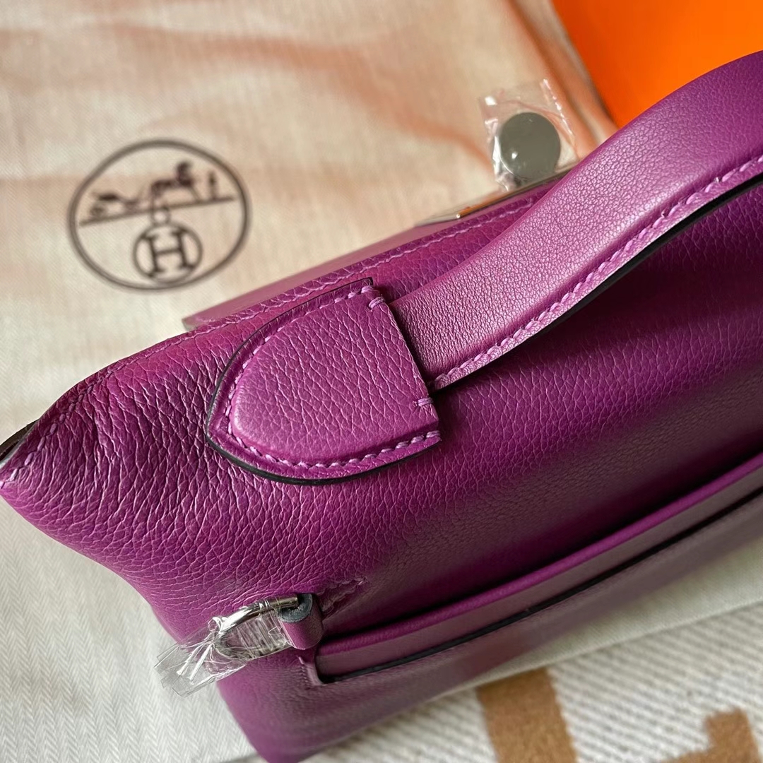 Hermès（爱马仕）Mini kelly 2424 Evercolor 拼 Swift P9 海葵紫 银扣 21cm 全手工蜡线缝制 Phw